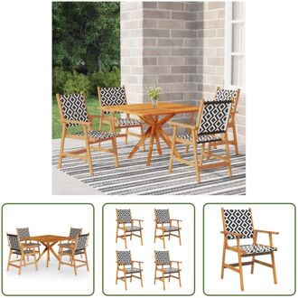 vidaXL tuintafelset - massief acaciahout - 110 x 110 x 75 cm - met poly rattan stoelen Bruin