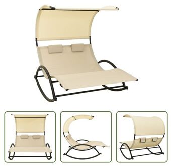 vidaXL Tweepersoonsligstoel Schommelend Loungebed - 139 x 180 x 170 cm - Robuust stalen frame - Ademend Crème