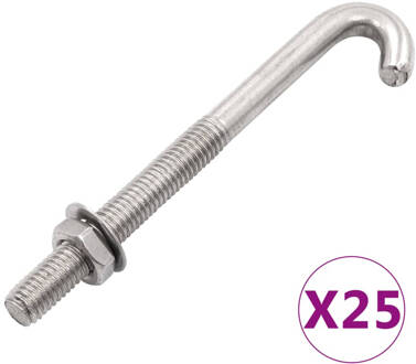 vidaXL Verankerde J-bout met moer en sluitring 25 sets M8x120 mm Zilver