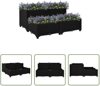 vidaXL Verhoogde Tuinbak - Zwart - 80 x 80 x 38 cm - PP