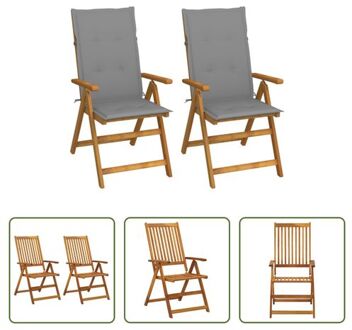 vidaXL Verstelbare Houten Tuinstoelen - Acaciahout - 57 x 69 x 111 cm - Grijs Kussen