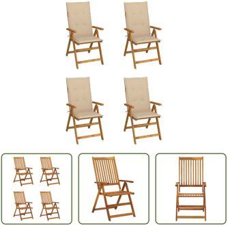 vidaXL Verstelbare houten tuinstoelen - Set van 4 - Acaciahout - Beige kussen