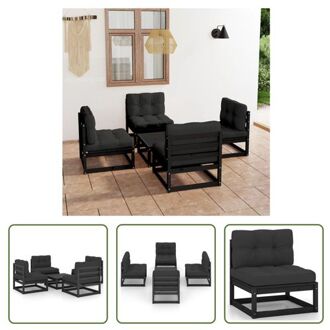 vidaXL Vierdelige Lounge tuinset - zwart - massief grenenhout - 70 x 70 x 67 cm - inclusief kussens