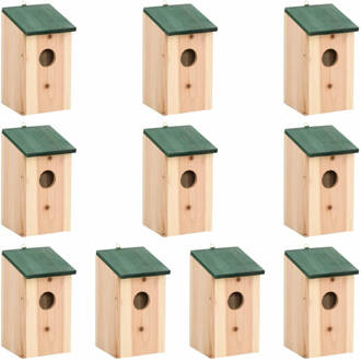 vidaXL Vogelhuisjes 10 st 12x12x22 cm massief vurenhout Bruin