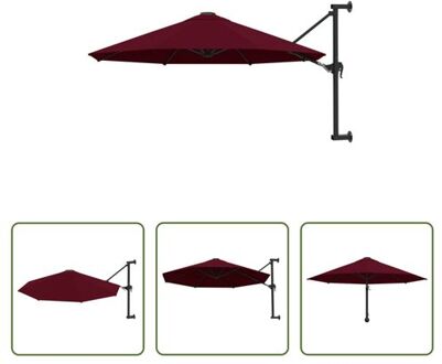 vidaXL Wandparasol Bordeauxrood 300 x 131 cm - UV-beschermend polyester - Kantelbaar ontwerp - Sterke metalen