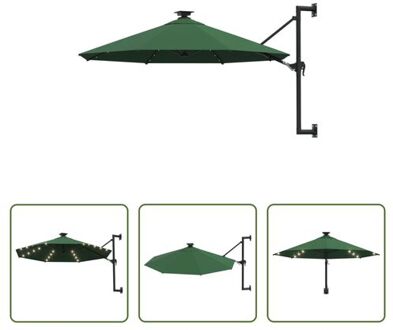 vidaXL Wandparasol Groen 300 x 131 cm - UV-beschermend - Gemakkelijk schoon te maken - Kantelbaar - Stabiel