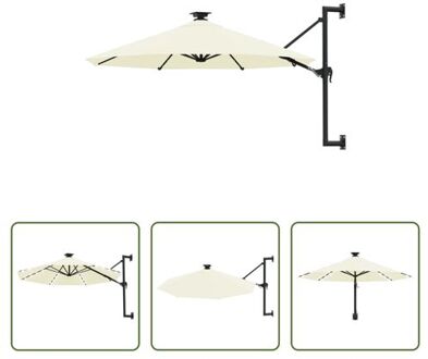 vidaXL Wandparasol Zand 300 x 131 cm - UV-beschermend polyester - Inclusief 28 LED-lampjes - Stabiele en Crème