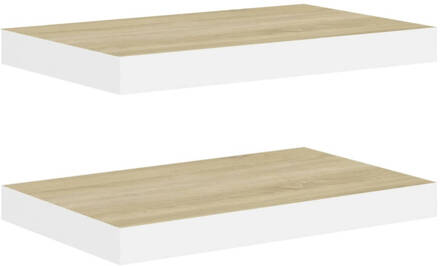 vidaXL Wandschappen zwevend 2 st 50x23x3,8 cm MDF eikenkleurig en wit Bruin