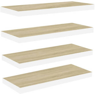 vidaXL Wandschappen zwevend 4 st 60x23,5x3,8 cm MDF eikenkleurig wit Bruin