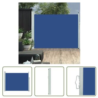 vidaXL Zijrolscherm - 140 x 0-500 cm - Blauwe stof - Grijze stalen cassette