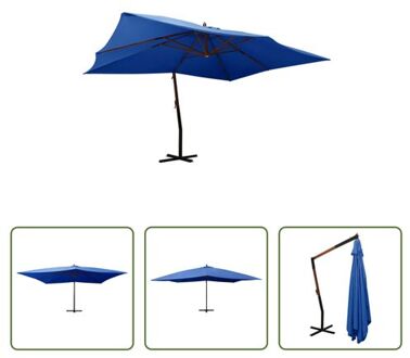 vidaXL Zweefparasol Azuurblauw 400x300 cm - UV-beschermend polyester - Massief hardhouten frame