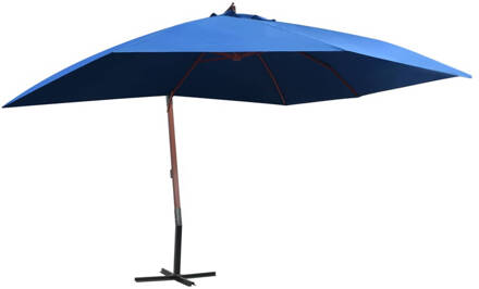 vidaXL Zweefparasol met houten paal 400x300 cm blauw