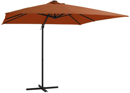 vidaXL Zweefparasol met LED-verlichting 250x250 cm terracottakleurig Bruin