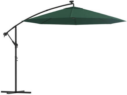 vidaXL Zweefparasol met LED-verlichting en metalen paal 300 cm groen