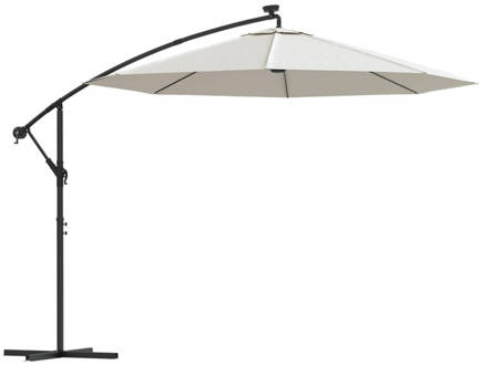 vidaXL Zweefparasol met LED-verlichting en metalen paal 300 cm zand Beige