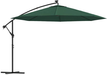 vidaXL Zweefparasol met LED-verlichting en metalen paal 350 cm groen