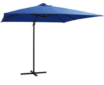 vidaXL Zweefparasol met LED-verlichting en paal 250x250 cm azuurblauw