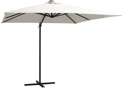 vidaXL Zweefparasol met LED-verlichting en paal 250x250 cm zandkleurig Wit