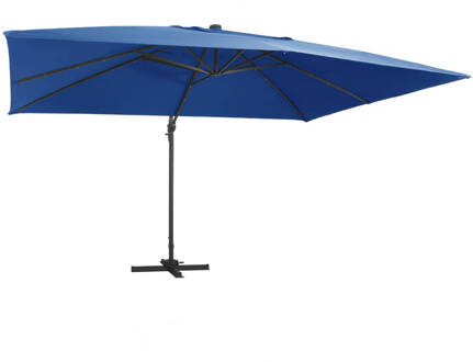 vidaXL Zweefparasol met LED-verlichting en paal 400x300 cm azuurblauw