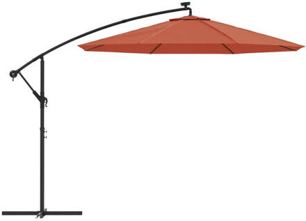 vidaXL Zweefparasol met LED-verlichting en stalen paal terracotta Oranje