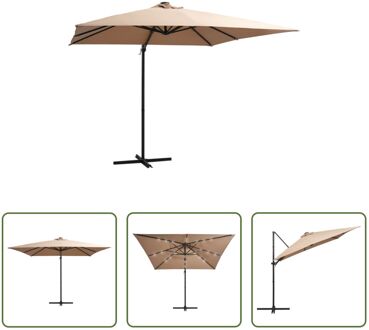 vidaXL Zweefparasol met LED-verlichting stalen paal 250x250 cm taupe - Parasol