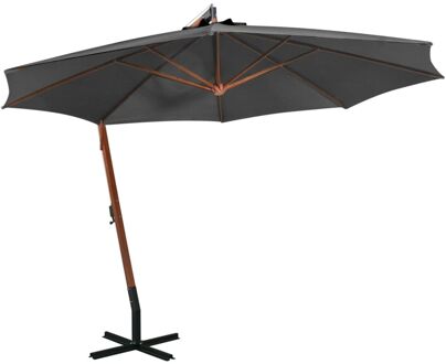 vidaXL Zweefparasol met paal 3,5x2,9 m massief vurenhout antraciet Grijs