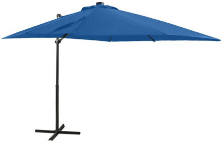 vidaXL Zweefparasol met paal en LED-verlichting 250 cm azuurblauw