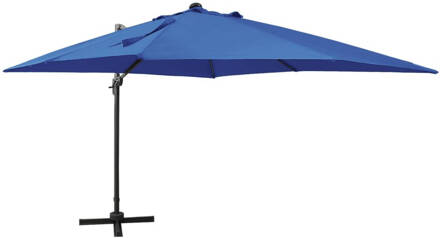 vidaXL Zweefparasol met paal en LED-verlichting 300 cm azuurblauw