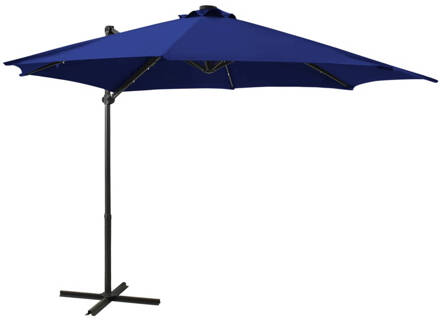 vidaXL Zweefparasol met paal en LED-verlichting 300 cm azuurblauw