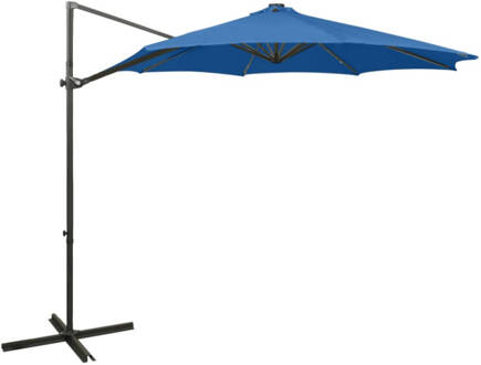 vidaXL Zweefparasol met paal en LED-verlichting 300 cm azuurblauw