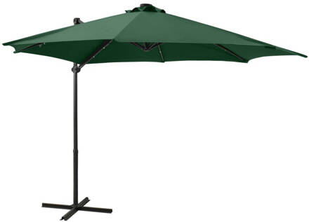 vidaXL Zweefparasol met paal en LED-verlichting 300 cm groen