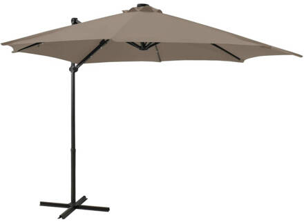 vidaXL Zweefparasol met paal en LED-verlichting 300 cm taupe