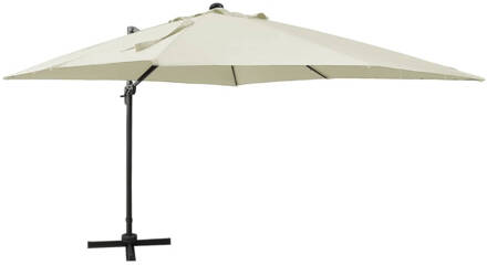 vidaXL Zweefparasol met paal en LED-verlichting 300 cm zandkleurig Beige