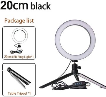 Video Licht Lamp Ring Licht Invullen Led Ring Licht Universele Draagbare Schoonheid Koud Warm Traploze W/Statief 2 In 1 Verlichting Telefoon 20cm