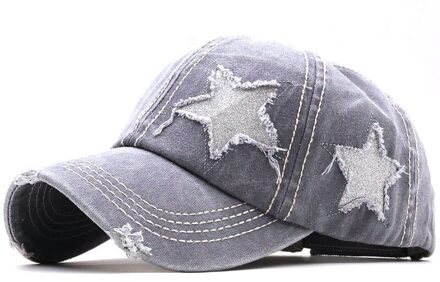 Vier Seizoenen Gat Dames Vlecht Paardenstaart Cap Vijfpuntige Ster Student Baseball Cap Katoen Gewassen Verontruste Zonnehoed outdoor grijs