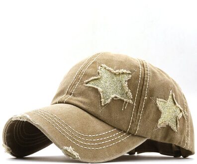 Vier Seizoenen Gat Dames Vlecht Paardenstaart Cap Vijfpuntige Ster Student Baseball Cap Katoen Gewassen Verontruste Zonnehoed outdoor kameel