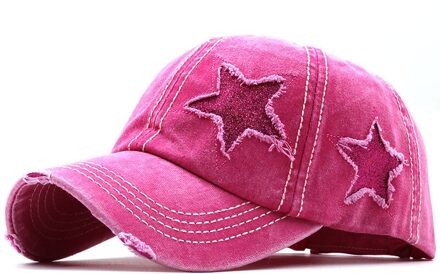 Vier Seizoenen Gat Dames Vlecht Paardenstaart Cap Vijfpuntige Ster Student Baseball Cap Katoen Gewassen Verontruste Zonnehoed outdoor roos rood