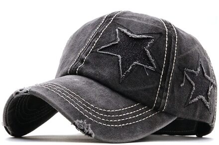 Vier Seizoenen Gat Dames Vlecht Paardenstaart Cap Vijfpuntige Ster Student Baseball Cap Katoen Gewassen Verontruste Zonnehoed outdoor zwart