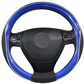 Vier Seizoenen Universele 4 Kleur Lederen Reliëf Auto Stuurhoes Hoge Non-Slip Slijtvaste auto Handvat Cover Blauw