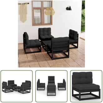 Vierdelige Lounge tuinset - zwart - massief grenenhout - 70 x 70 x 67 cm - inclusief kussens