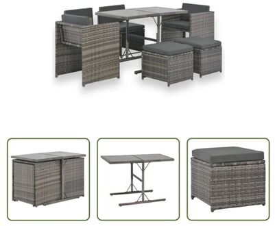 Vierdelige Poly Rattan Eetset - 110 x 60.5 x 72 cm - Grijs