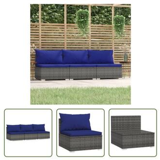 Vierdelige Tuinmeubelen Set - Grijs - PE Rattan - Met Kussens