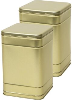 Vierkant opbergblik/bewaarblik - 2x - goud - 16 x 25 cm - Voorraadblikken - Voorraadbussen