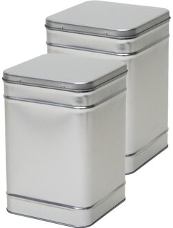Vierkant opbergblik/bewaarblik - 2x - zilver - 14 x 21 cm - Voorraadblikken - Voorraadbussen