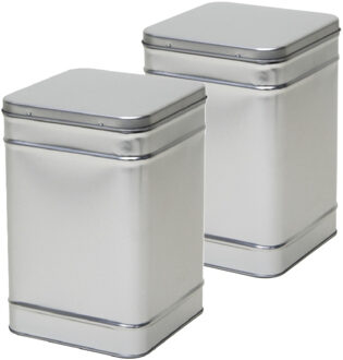 Vierkant opbergblik/bewaarblik - 2x - zilver - 14 x 21 cm - Voorraadblikken - Voorraadbussen