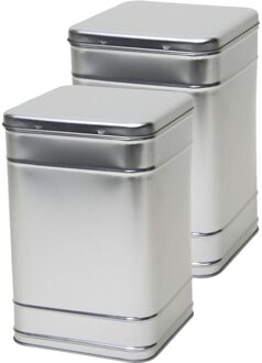 Vierkant opbergblik/bewaarblik - 2x - zilver - 16 x 25 cm - Voorraadblikken - Voorraadbussen
