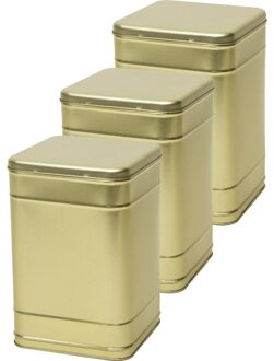 Vierkant opbergblik/bewaarblik - 3x - goud - 16 x 25 cm - Voorraadblikken - Voorraadbussen