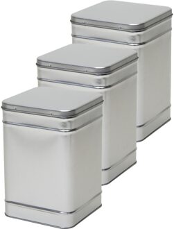 Vierkant opbergblik/bewaarblik - 3x - zilver - 14 x 21 cm - Voorraadblikken - Voorraadbussen