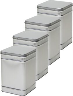 Vierkant opbergblik/bewaarblik - 4x - zilver - 14 x 21 cm - Voorraadblikken - Voorraadbussen