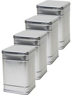 Vierkant opbergblik/bewaarblik - 4x - zilver - 16 x 25 cm - Voorraadblikken - Voorraadbussen